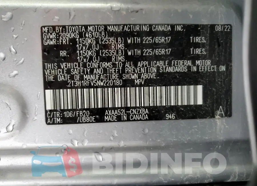 2T3H1RFV5NW220180 Photo# 13