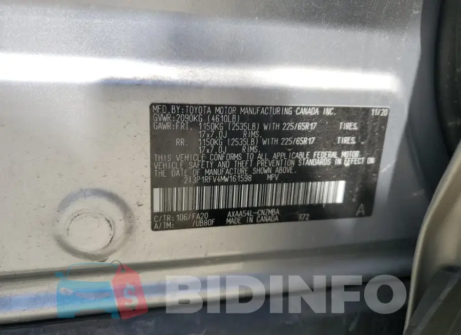 2T3P1RFV4MW161598 Photo# 12