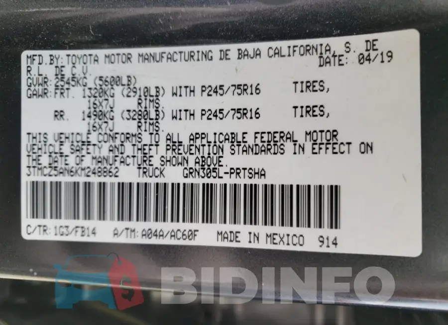 3TMCZ5AN6KM248862 Photo# 12