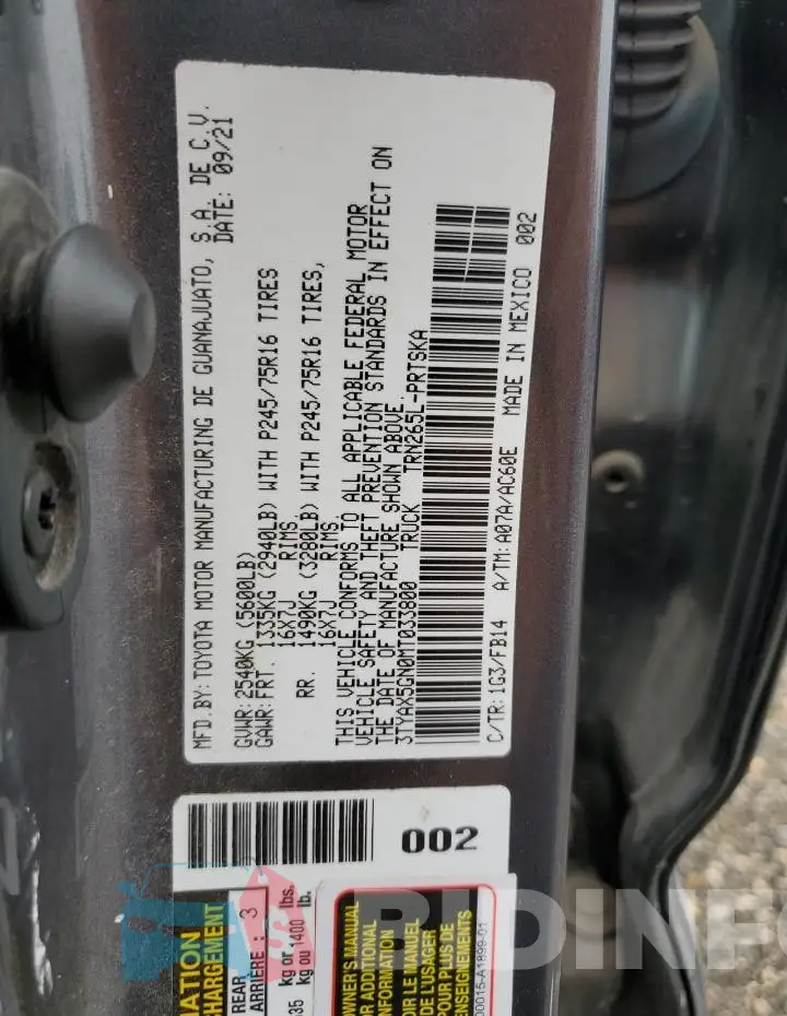 3TYAX5GN0MT033800 Photo# 13