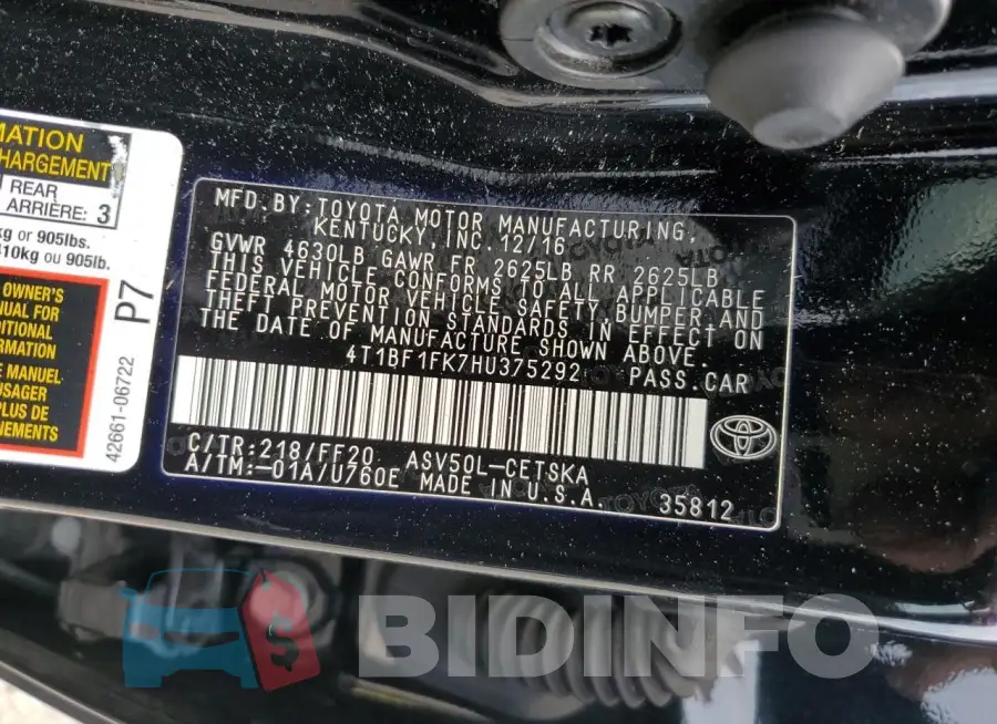 4T1BF1FK7HU375292 Photo# 12