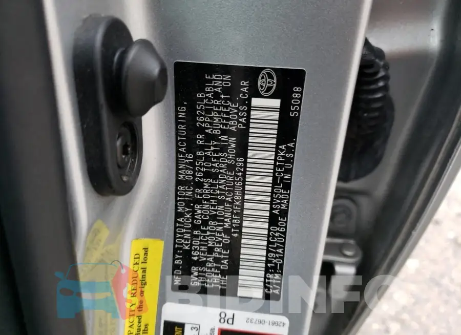4T1BF1FK8HU654296 Photo# 12