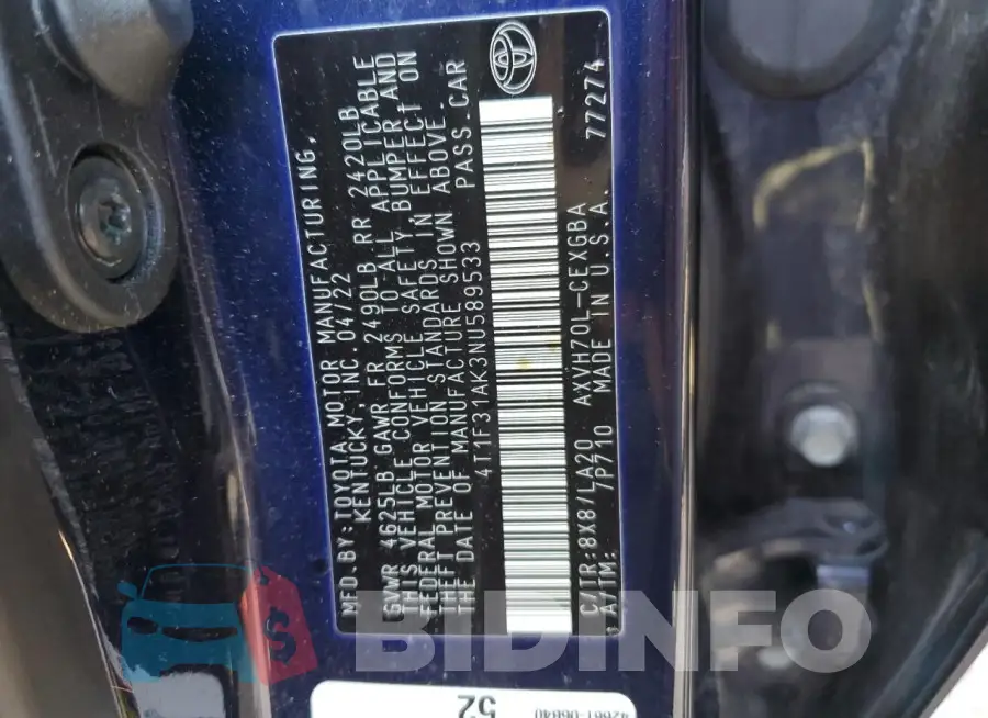 4T1F31AK3NU589533 Photo# 12