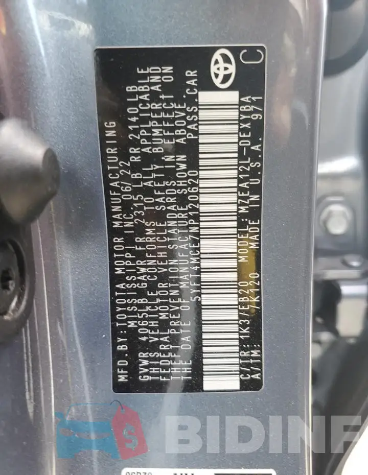 5YFT4MCE7NP120620 Photo# 12