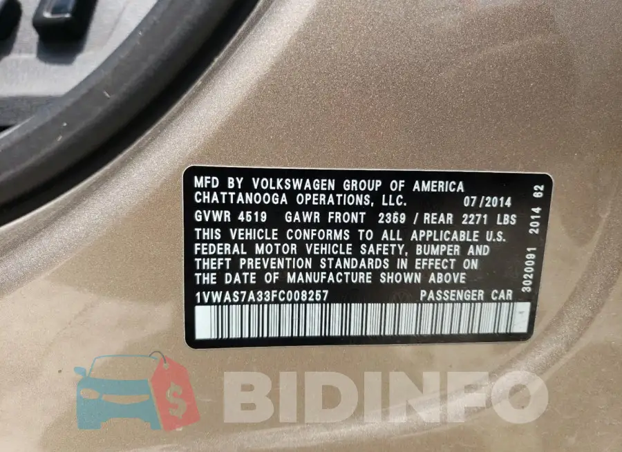 1VWAS7A33FC008257 Photo# 12