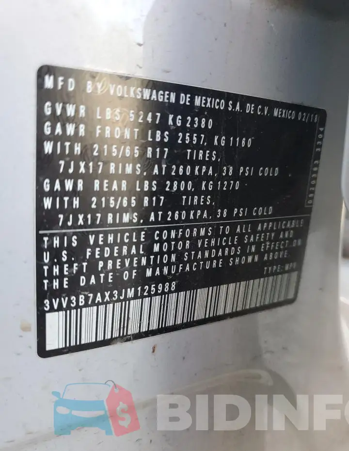 3VV3B7AX3JM125988 Photo# 13