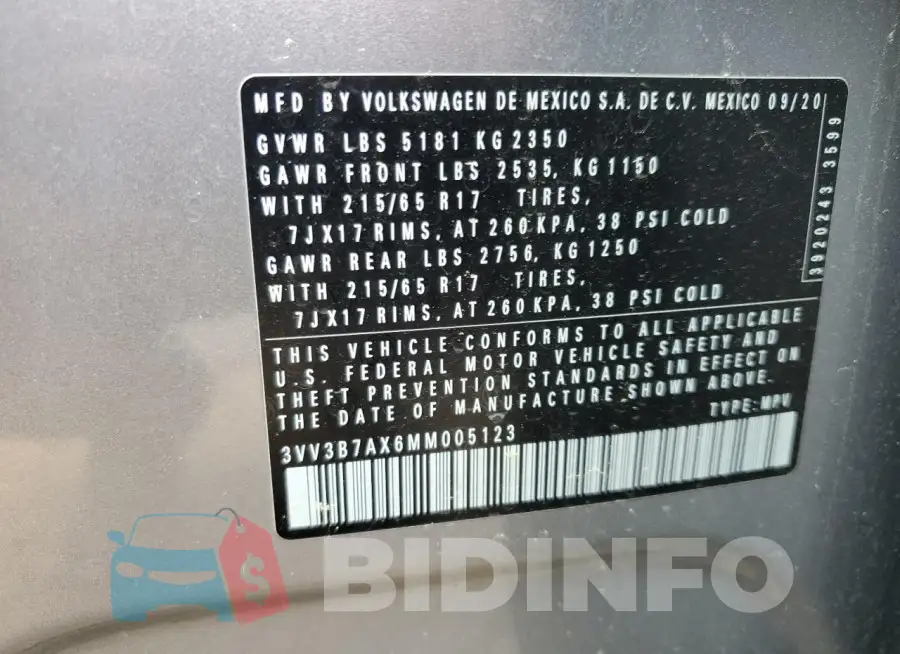 3VV3B7AX6MM005123 Photo# 12