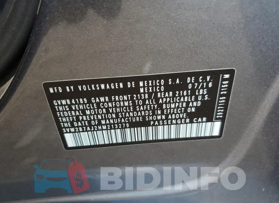 3VW2B7AJ2HM213279 Photo# 12