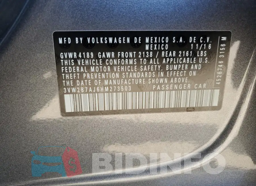 3VW2B7AJ6HM273503 Photo# 13