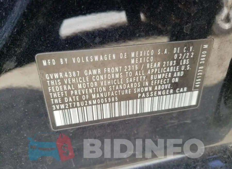 3VW2T7BU2NM005985 Photo# 12