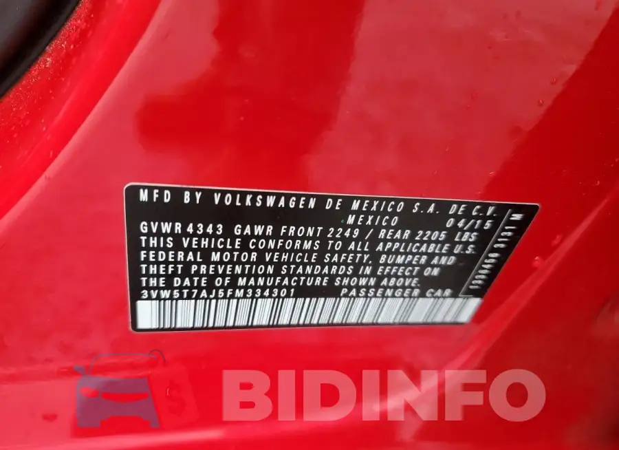 3VW5T7AJ5FM334301 Photo# 13