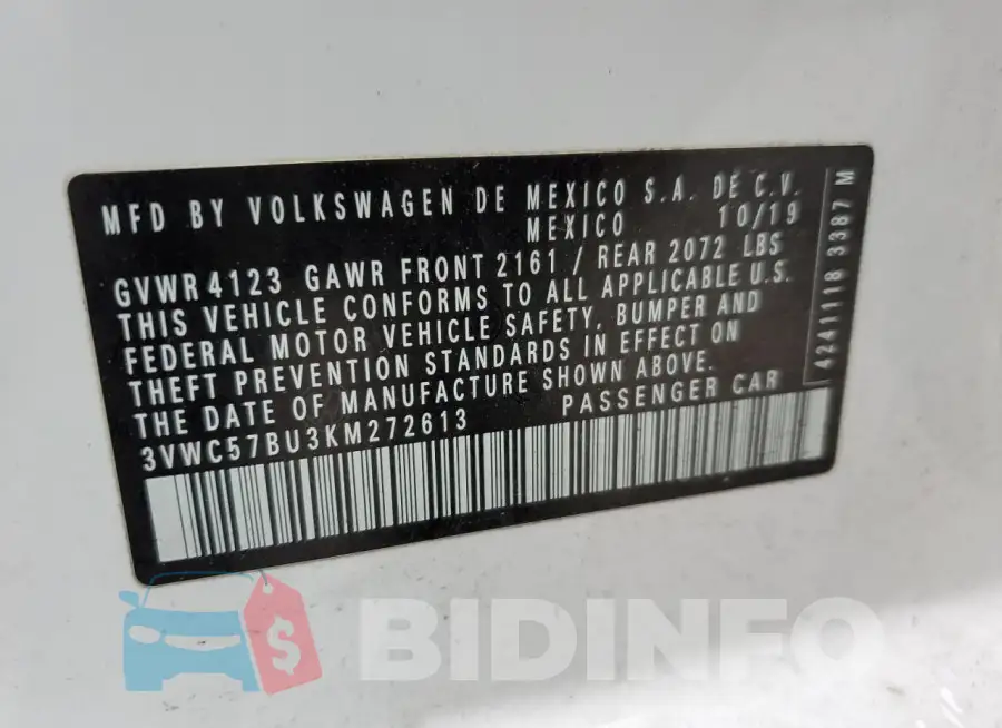 3VWC57BU3KM272613 Photo# 13