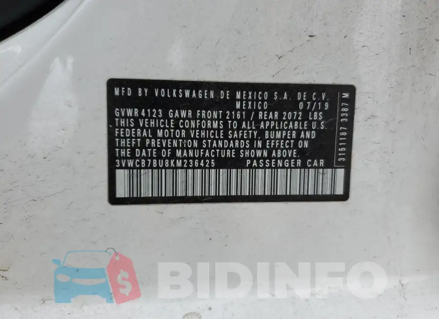 3VWCB7BU8KM236425 Photo# 12