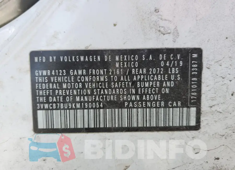3VWCB7BU9KM190054 Photo# 12