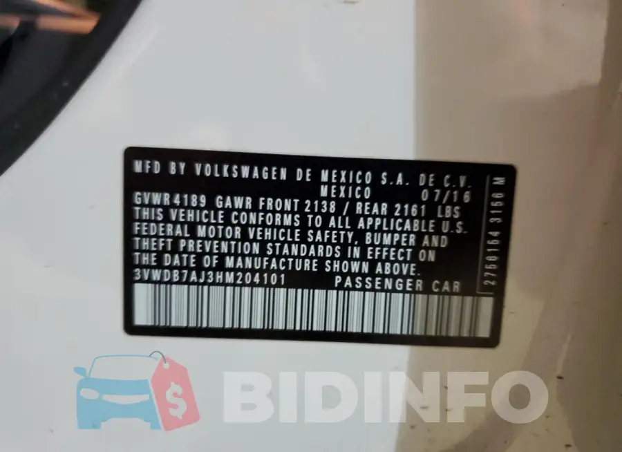 3VWDB7AJ3HM204101 Photo# 12