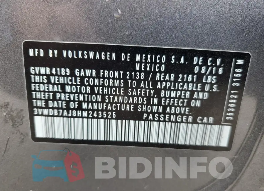 3VWDB7AJ8HM243525 Photo# 12