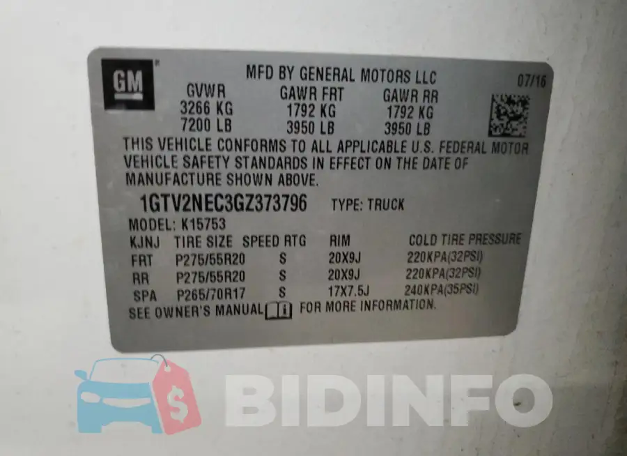1GTV2NEC3GZ373796 Photo# 12