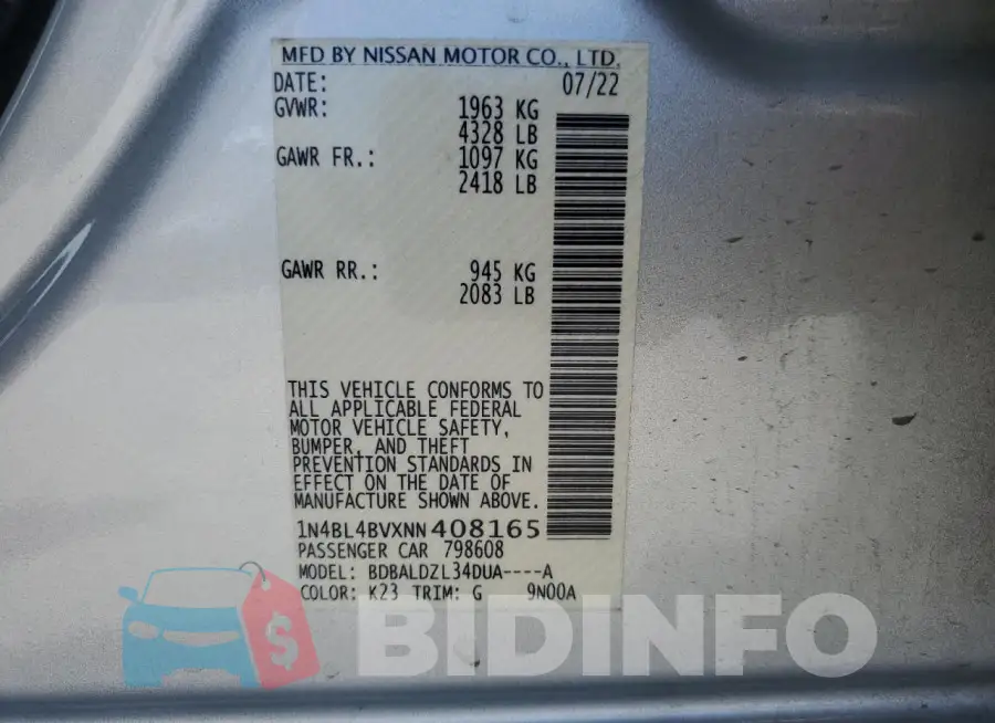 1N4BL4BVXNN408165 Photo# 12