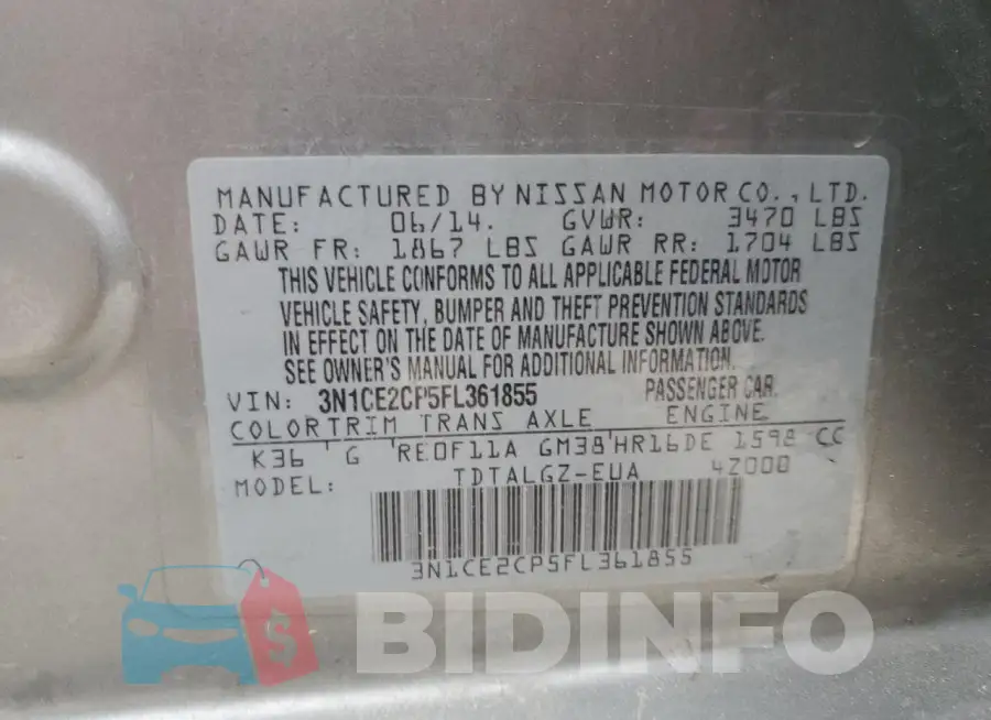 3N1CE2CP5FL361855 Photo# 12