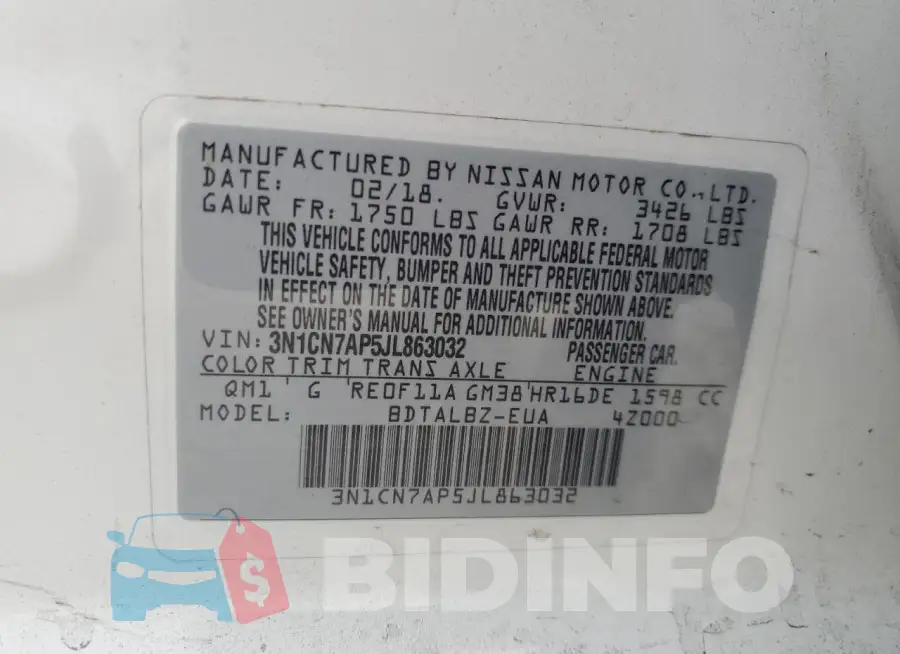 3N1CN7AP5JL863032 Photo# 12
