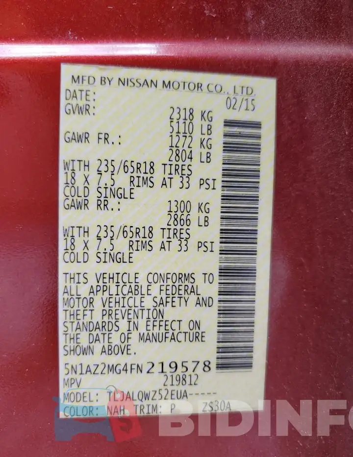 5N1AZ2MG4FN219578 Photo# 14