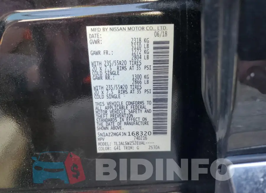 5N1AZ2MG4JN168320 Photo# 14