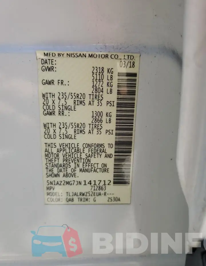 5N1AZ2MG7JN141712 Photo# 13
