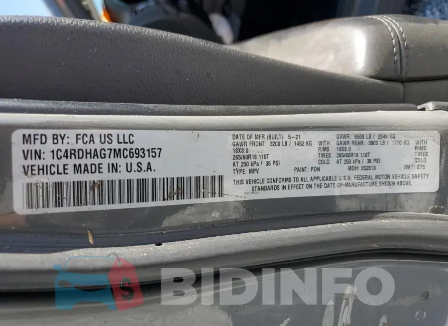 1C4RDHAG7MC693157 Photo# 14