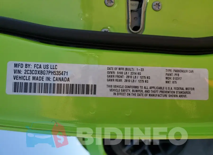 2C3CDXBG7PH535471 Photo# 12