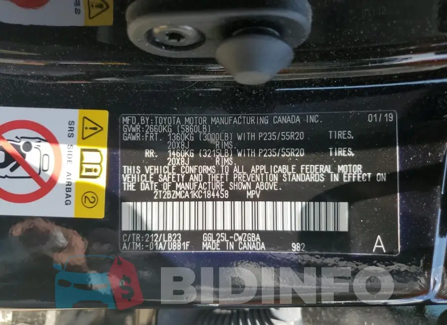 2T2BZMCA1KC184458 Photo# 13