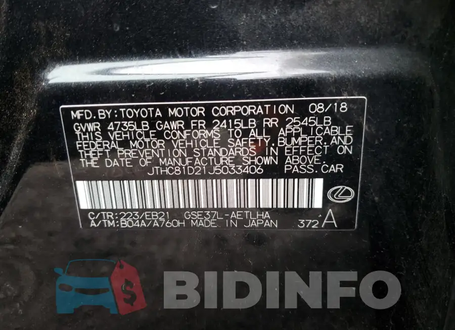 JTHC81D21J5033406 Photo# 13