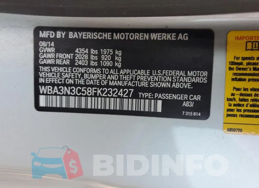 WBA3N3C58FK232427 Photo# 13
