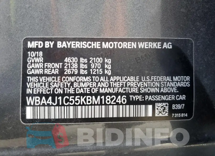 WBA4J1C55KBM18246 Photo# 12