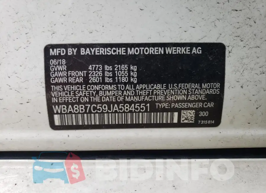 WBA8B7C59JA584551 Photo# 12