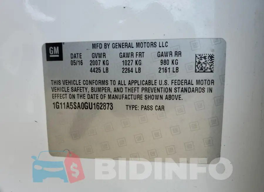 1G11A5SA0GU162873 Photo# 12