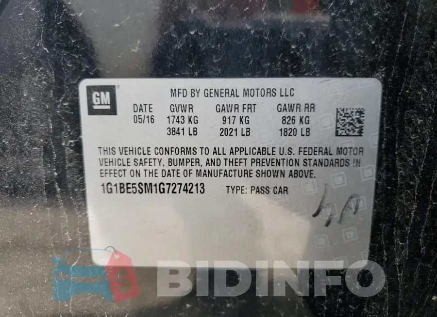 1G1BE5SM1G7274213 Photo# 12