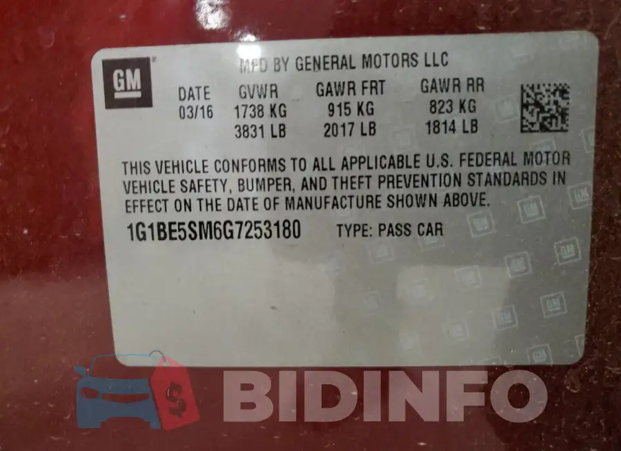 1G1BE5SM6G7253180 Photo# 13
