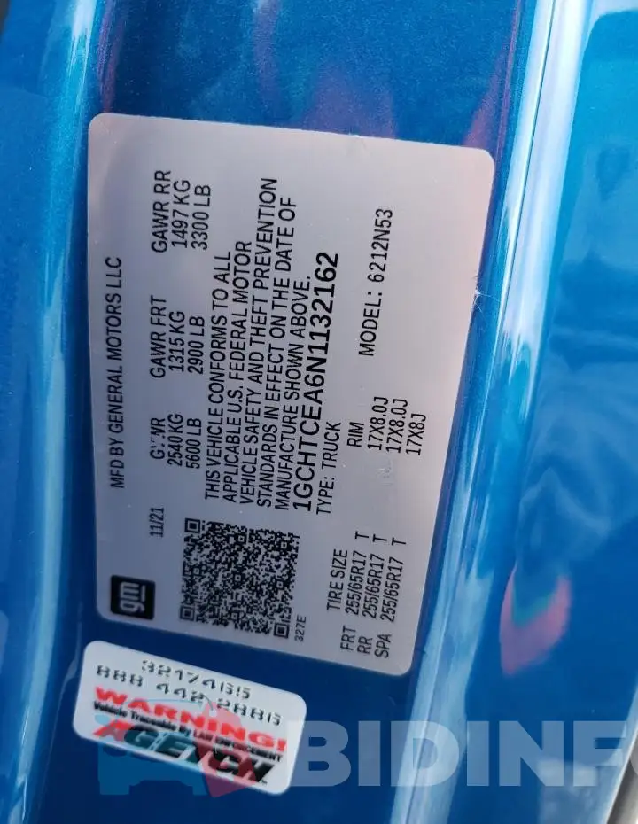 1GCHTCEA6N1132162 Photo# 12
