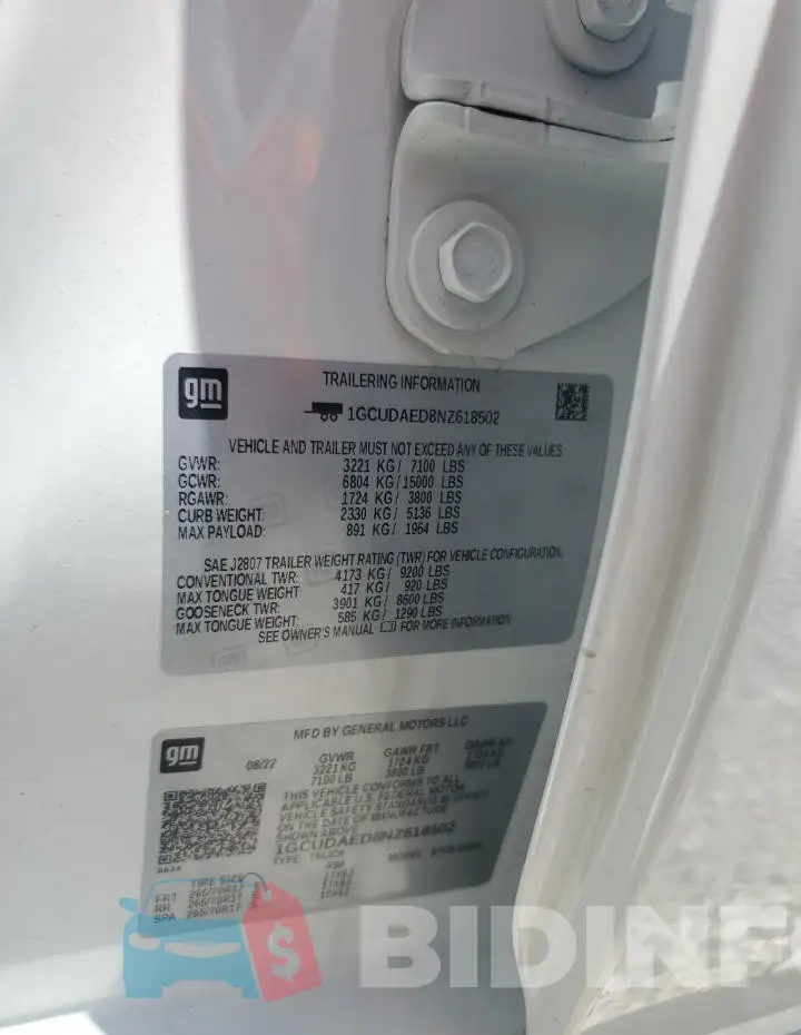 1GCUDAED8NZ618502 Photo# 12
