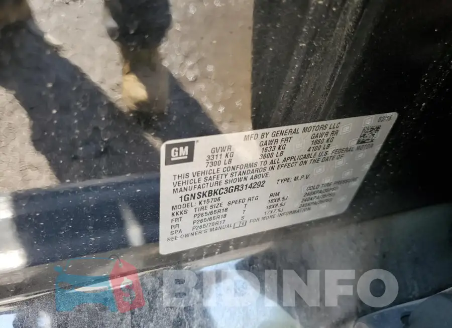 1GNSKBKC3GR314292 Photo# 13