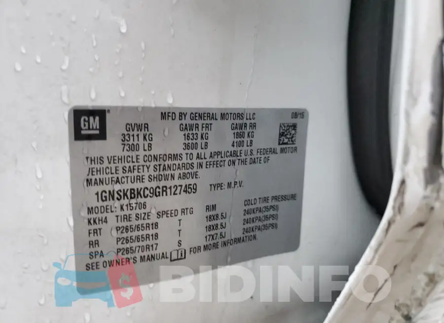 1GNSKBKC9GR127459 Photo# 13