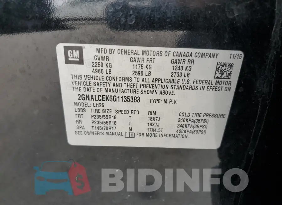 2GNALCEK6G1135383 Photo# 13