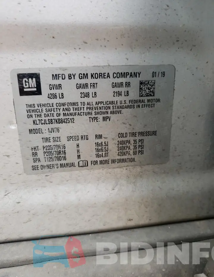 KL7CJLSB7KB842512 Photo# 13