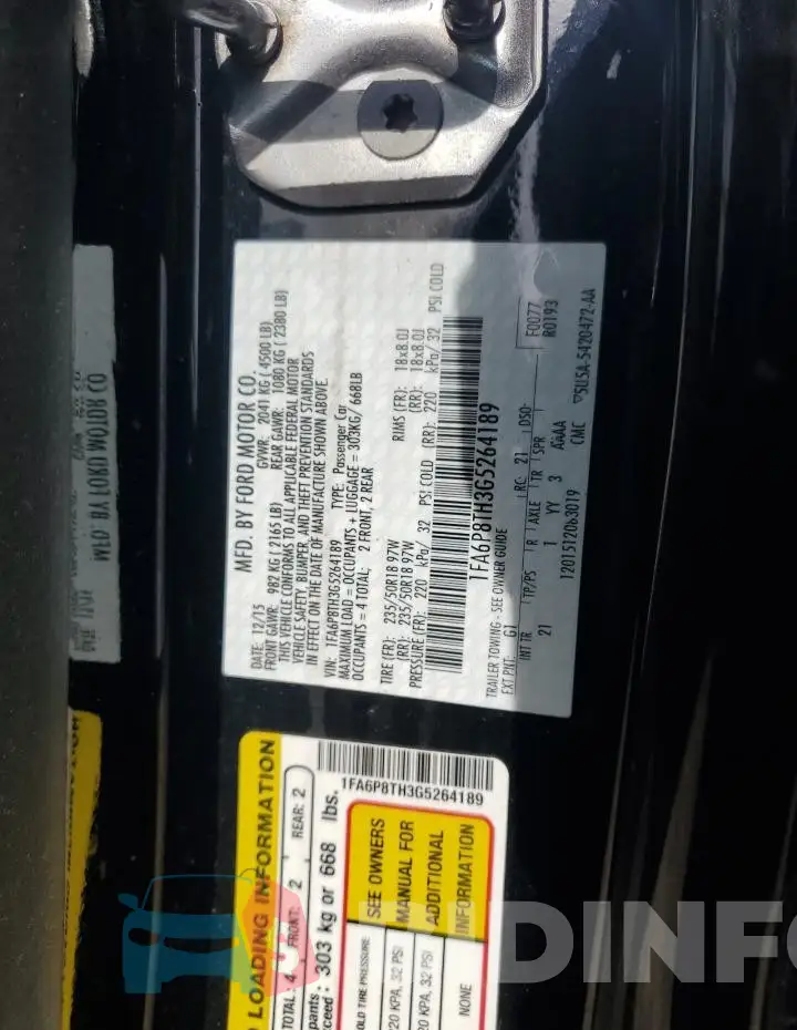 1FA6P8TH3G5264189 Photo# 12