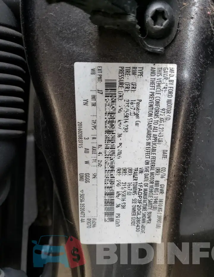 1FADP3F20GL280430 Photo# 12