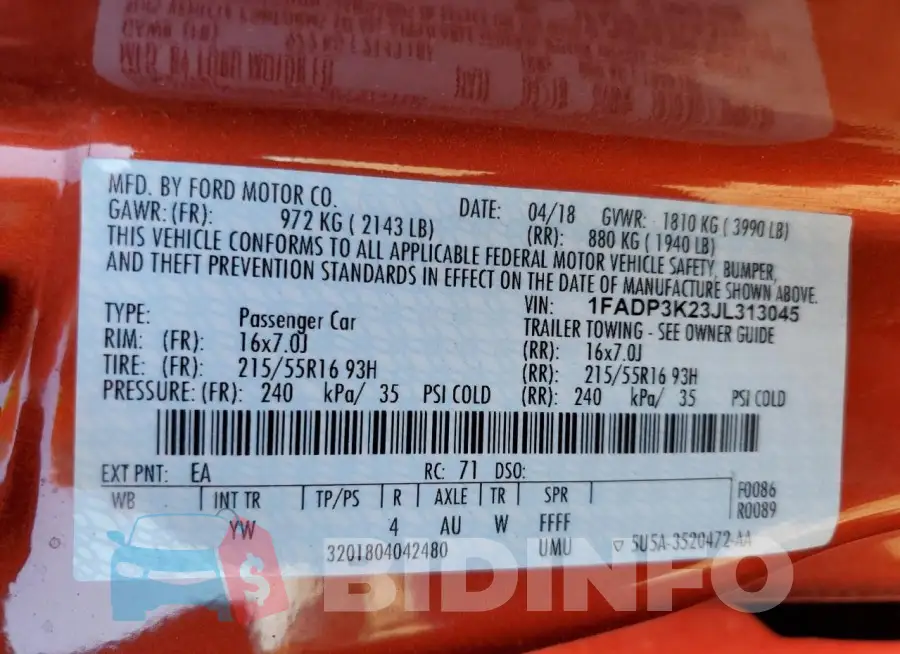 1FADP3K23JL313045 Photo# 12