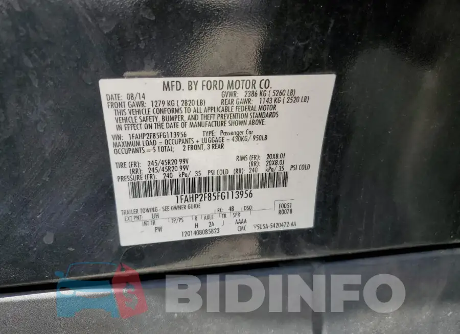 1FAHP2F85FG113956 Photo# 12