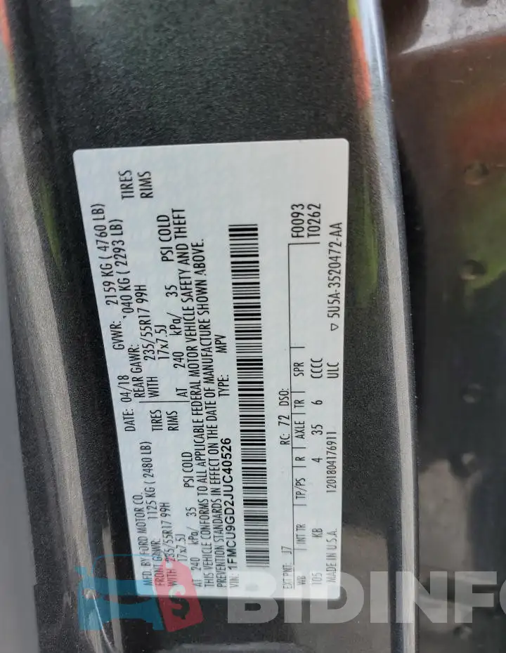 1FMCU9GD2JUC40526 Photo# 13
