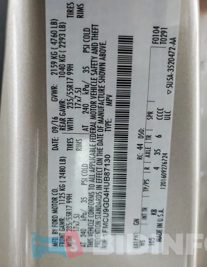 1FMCU9GD4HUB87130 Photo# 12