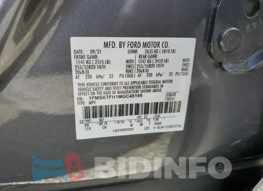1FMSK7FH1MGC45195 Photo# 13